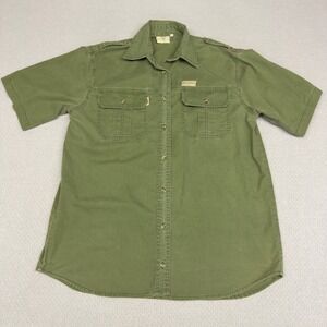 Vtg TAG Safari Shirt Mens Medium Green Short Sleeve Cotton Canvas Outdoor